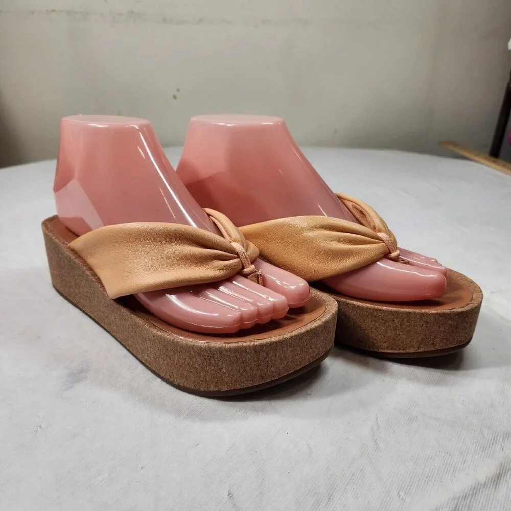 Lucky Brand Womens Size 6.5 Lellina Corck Platform Wedge Thong Orange Sandal 902